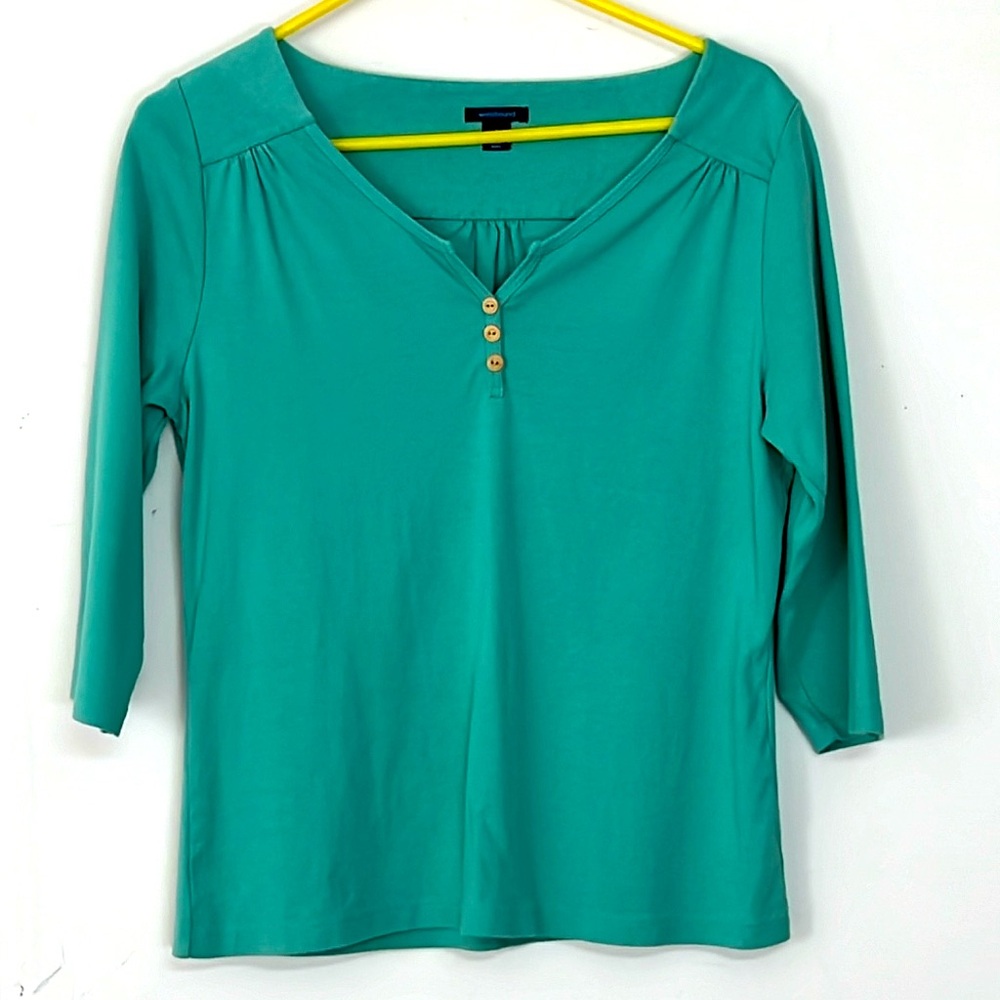 🌞 Westbound turquoise quarter button up split v-neck 1/2 shirt women L